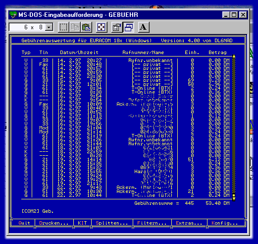 Bildschirm von GEBUEHR.EXE